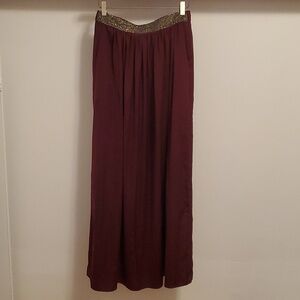 Zara long beaded skirt. Burgundy. Maxi skirt. Feels like satin. Pull on. Size M.